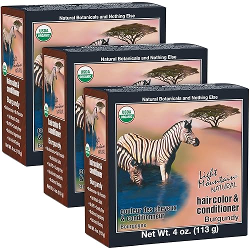 Miniatura 1 de Light Mountain Tinte y acondicionador de cabello de henna, tinte para el cabello borgoña para hombres y mujeres, polvo orgánico de hoja de henna y