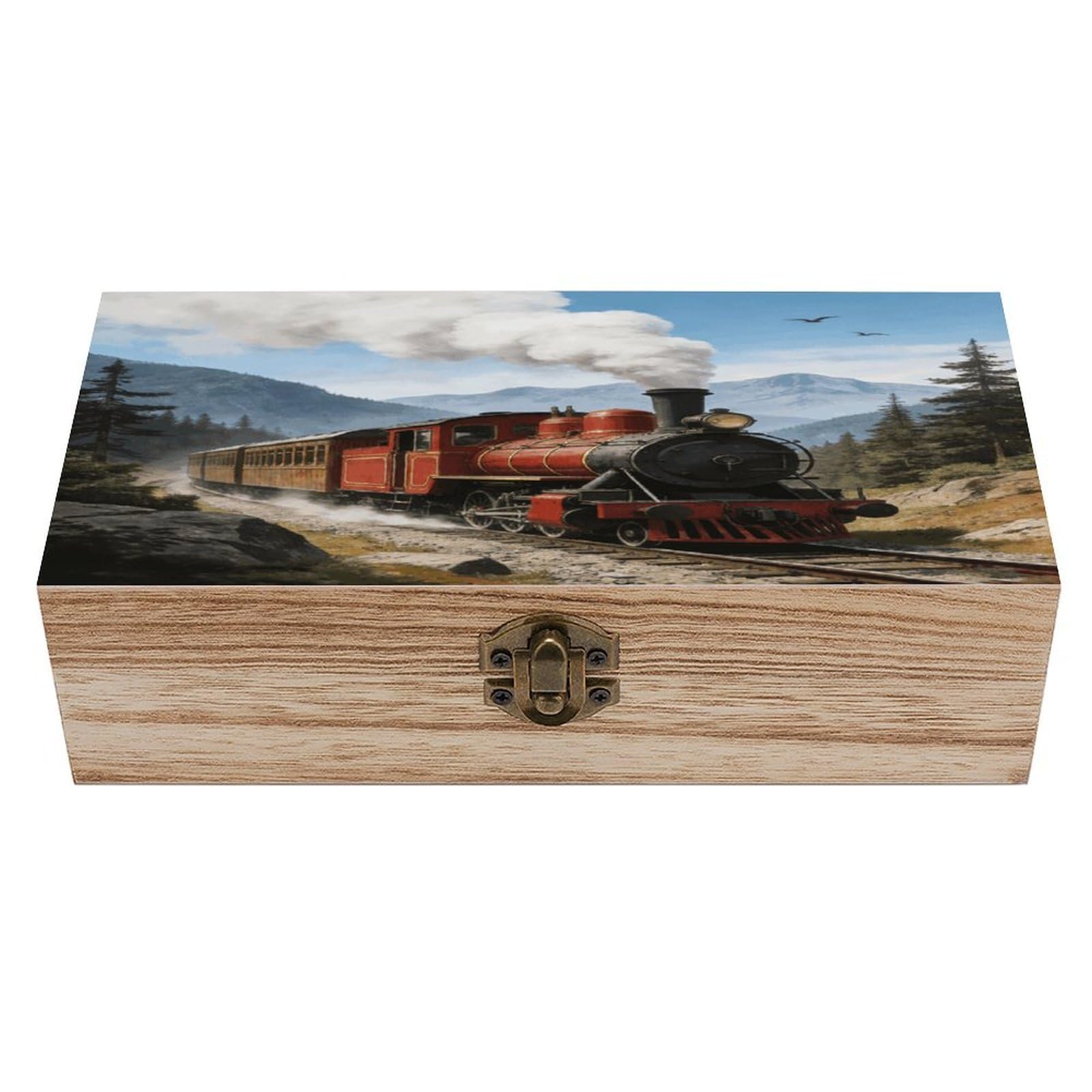 LZQPOEAS Train Wooden Keepsake Box Wooden Storage Box Container with Hinged Lid Beautiful Wood Memory Box Decorative Jewelry Case for Crafts Art Hobbies & Trinket Storage