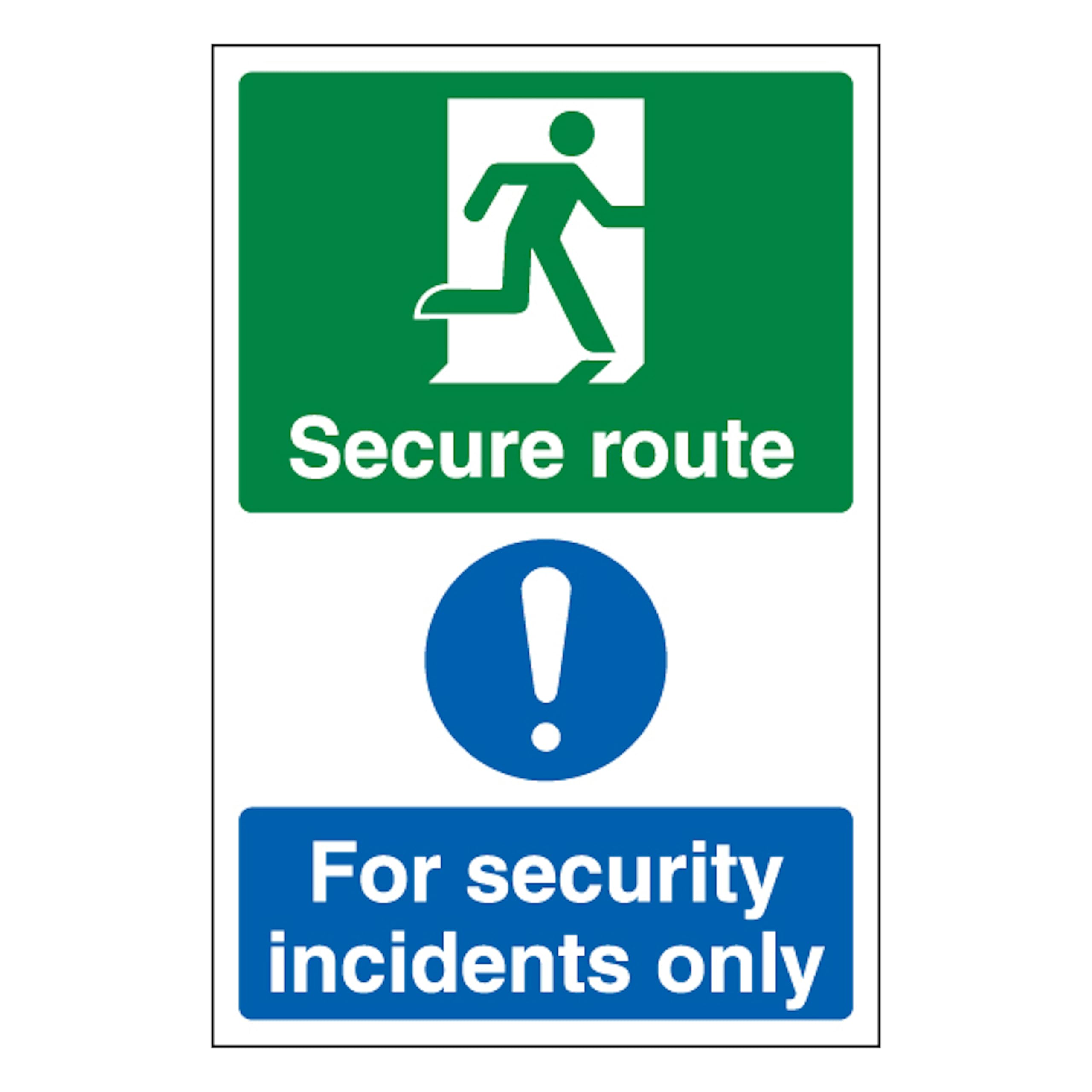V Safety Secure Route Right/Security Incidents Only - Portrait 300 x 400 mm - 2mm Super-Tough Rigid Plastic Safety Sign
