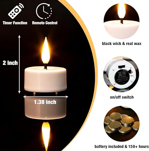 Miniatura 2 de Eywamage Juego de 10 velas votivas de cera blanca sin llama con pilas remotas, velas votivas LED parpadeantes