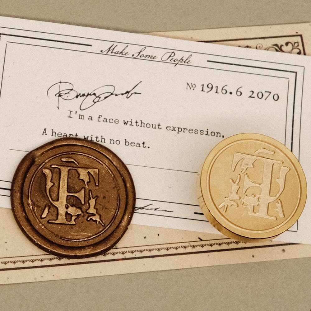 Poemluve Wax Seal Stamp Alphabe Letters F 25mm Initials Vintage Sealing Wax Stamps Brass Head with Removable Wood Handle for Scrapbooking Wedding Invitation - Image 2