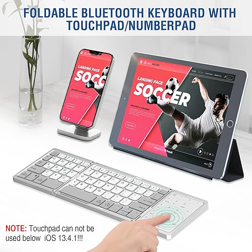 Miniatura 7 de EDJO Teclado Bluetooth plegable, teclado inalámbrico portátil recargable con panel táctil y teclado numérico para Android, Windows, iOS, PC,