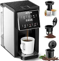 AIRMSEN Máquina de café Grind & Brew com moedor - Máquina de dose única compatível com cápsulas K-Cup & Ground, 1000W Fast 170.1-496.9 g, alerta de descalcificação, tela sensível ao toque e tanque