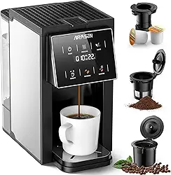 AIRMSEN Máquina de café Grind & Brew com moedor - Máquina de dose única compatível com cápsulas K-Cup & Ground, 1000W Fast 170.1-496.9 g, alerta de descalcificação, tela sensível ao toque e tanque