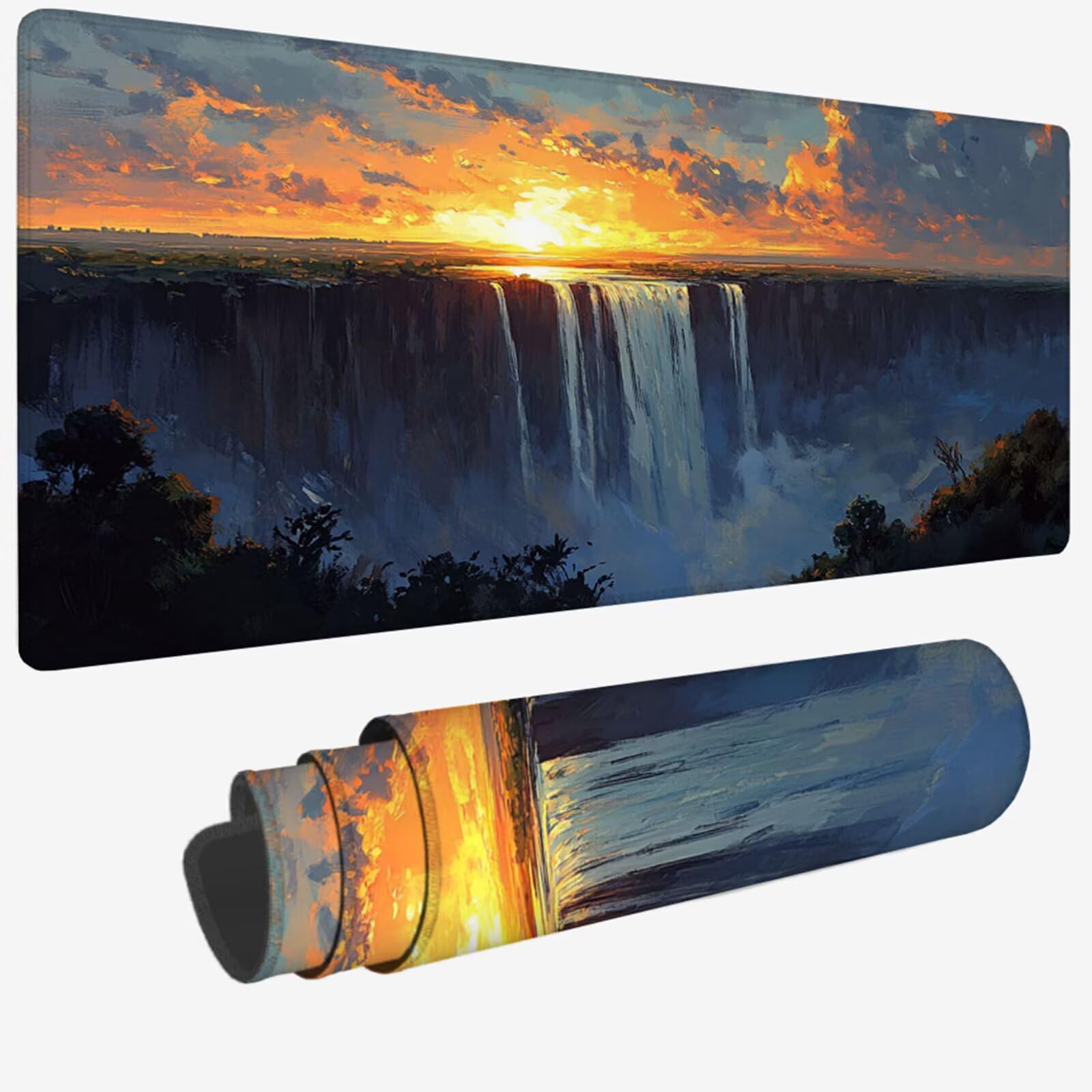 Podkładka pod mysz XXL 1500 x 800 x 3 mm, kolor pomarańczowy duża podkładka pod mysz z wodoodporną i antypoślizgową podkładką pod zachód słońca pod ręką zszyte krawędzie, poprawia precyzję i szybkość