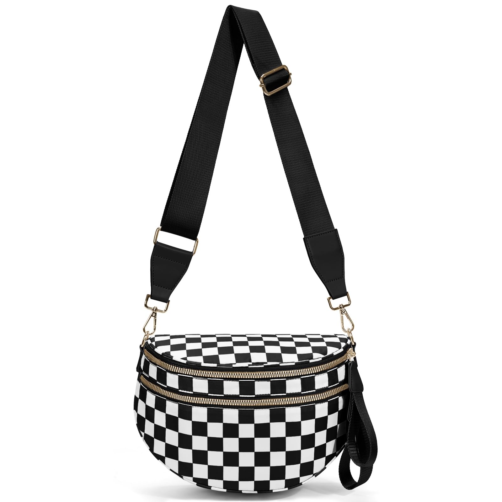 hibear Checkered Crossbody Bag Spacious Bum Bags for Women Nylon Crossbody Fanny Packs Checkered Purse Belt Wallet