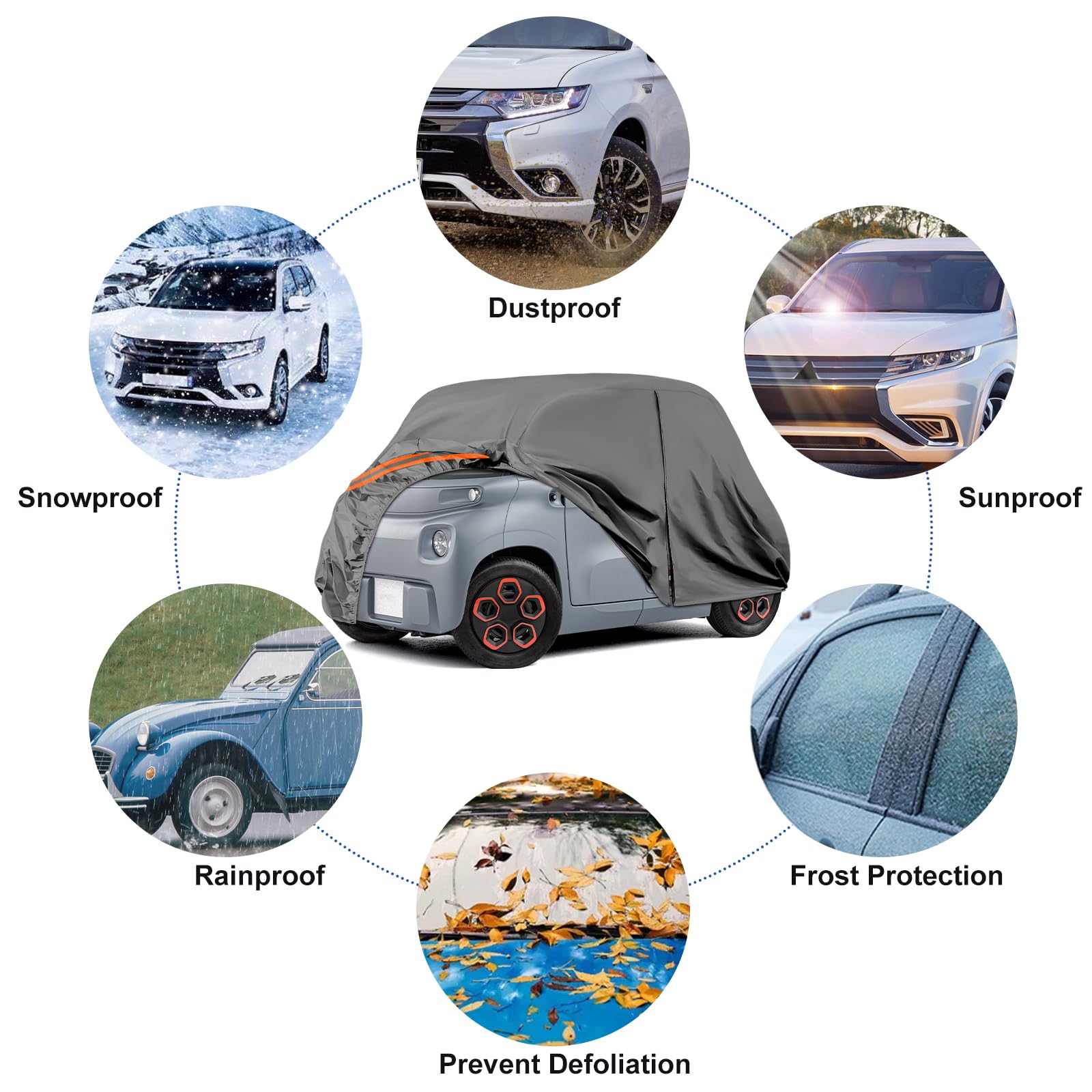 Vollgarage Autoabdeckung Ersatz für Citroen Ami/Opel Rocks-e/Electric/FIAT Topolino 2020-2024, Auto Abdeckplane Autogarage Autoplane, Atmungsaktive Wasserdicht Reflexionsstreifen, Grau