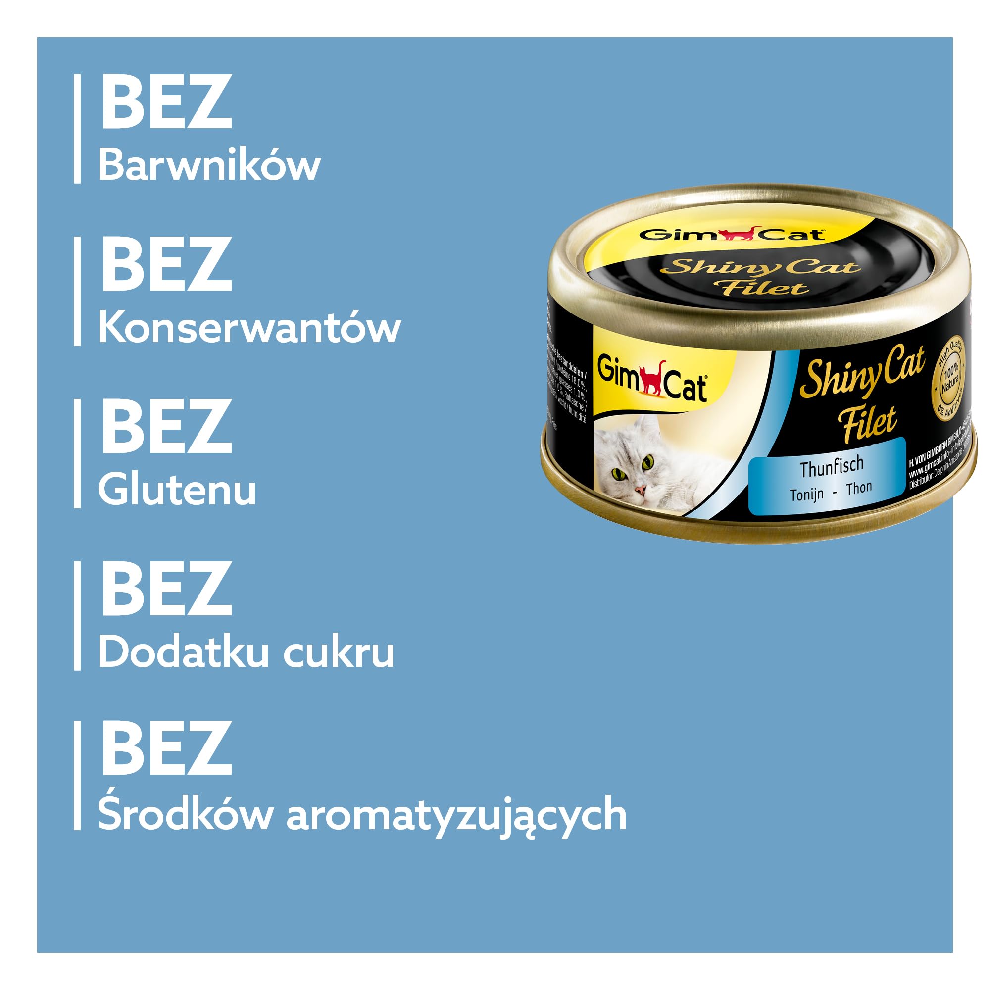 GimCat ShinyCat Filet z tuńczyka - Karma dla kotów dorosłych, z delikatnym filetem, bez dodatku cukru - 48 puszek (48 × 70 g)