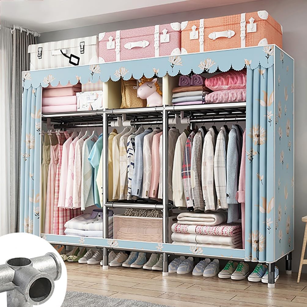 Fabric Wardrobes,Portable Wardrobe Storage Closet Portable Closet Shelves,168 * 175 * 46CM Comfortable Fabrics, Steel Framework, Extra Strong and Durable for Clothes