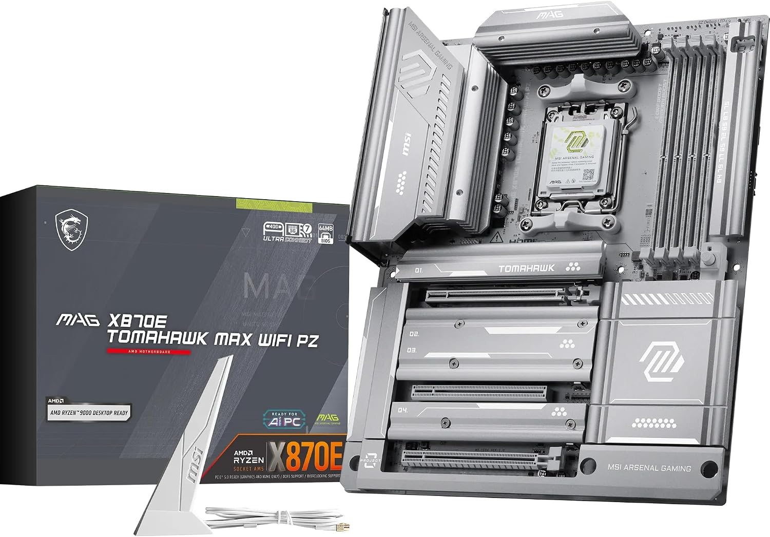 MAG X870E Tomahawk MAX WiFi PZ Motherboard, ATX - Supports AMD Ryzen 9000/8000 / 7000 Processors, AM5 - DDR5 Memory Boost 8400+ MT/s (OC), PCIe 5.0 x16, M.2 Gen5, Wi-Fi 7, 5G LAN