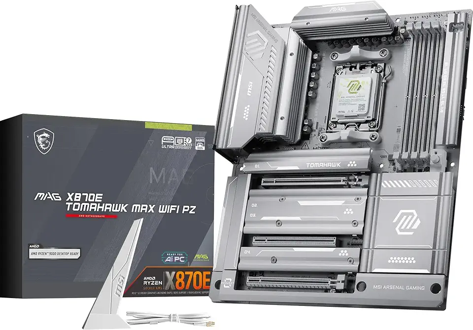 MSI Placa-mãe MAG X870E Tomahawk MAX WiFi PZ, ATX - Suporta processadores AMD Ryzen 9000/8000/7000, AM5-80A SPS VRM, DDR5 Memory Boost 8400+ MT/s (OC), PCIe 5.0 x16, M.2 Gen5, Wi-Fi 7, 5G LAN