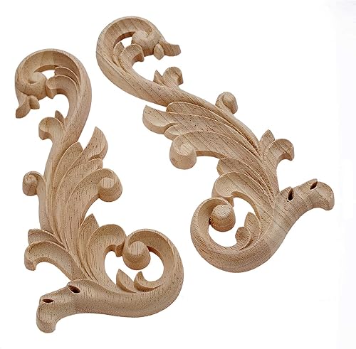 Miniatura 8 de MUXSAM 2 pares de apliques de madera tallada transparente, 7.9 x 3.5 in7.87 x 3.54 pulgadas, adhesivo decorativo de excelente funiture para puerta,