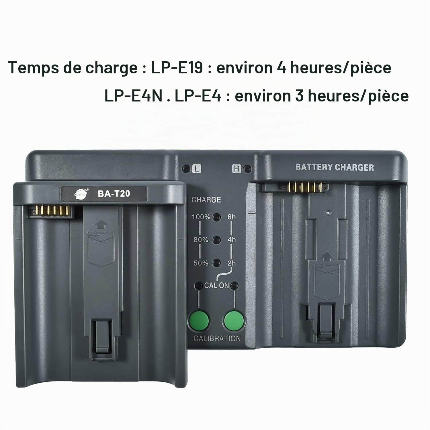 DSTE® DMH26A 3-in-One Power Batterie Chargeur (Prise européenne) Compatible pour Nikon EN-EL18 en-EL4 EN-EL4A Canon LP-E4 LP-E4N LP-E19 LC-E19 comme MH-26