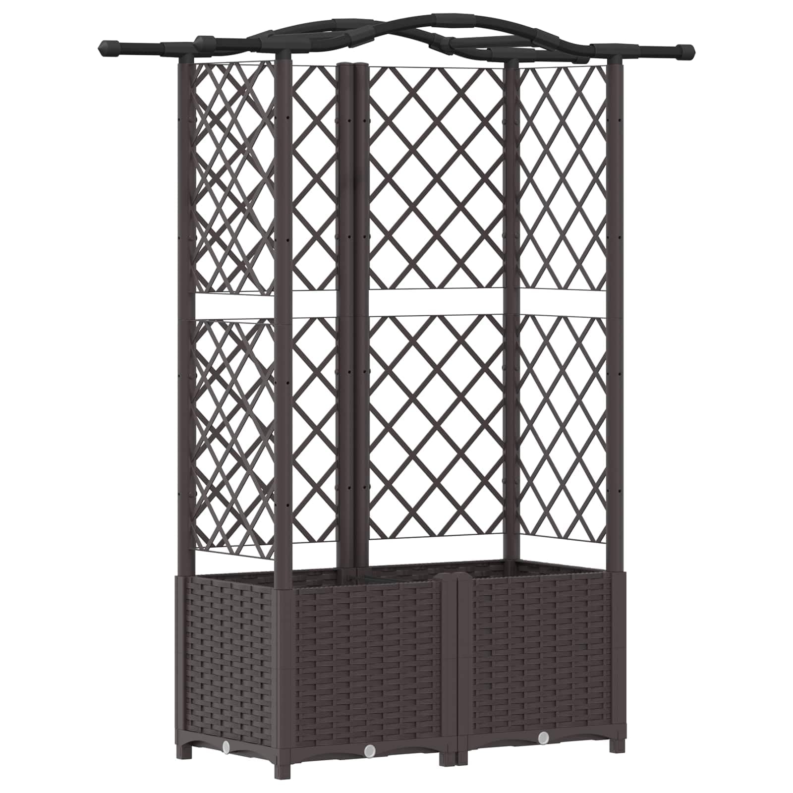 Hochbeet mit Rankgitter und Dach, Pflanzkasten mit Spalier für Kletterpflanzen, Stabiles Gartenregal für Terrasse und Balkon, Braun, 122 x 40 x 141 cm, Robustes PP