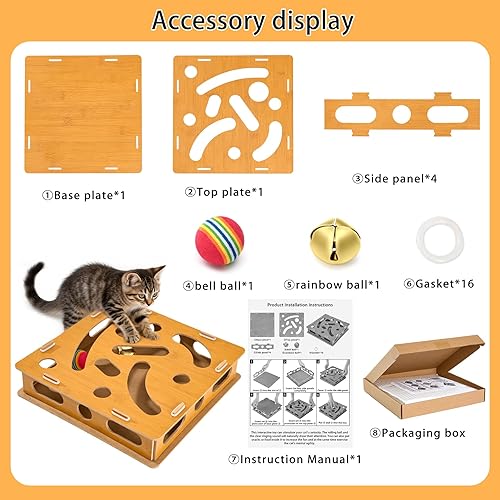 Miniatura 3 de Juguete interactivo de madera para gatos con bola y campana, juguete de caza para interiores para estimular la energía y los instintos de tu gato,