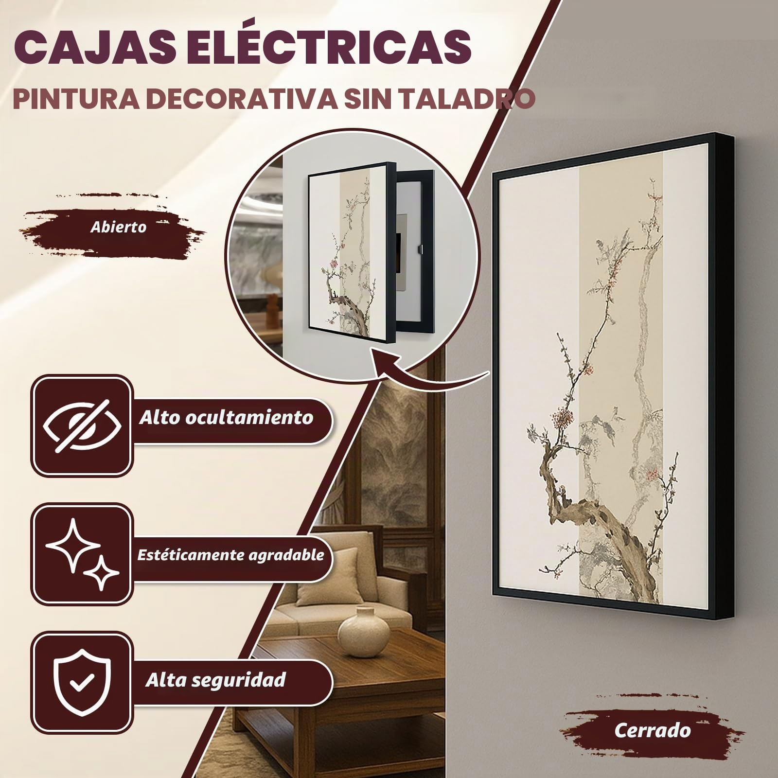 Tapa Cuadro Eléctrico Decorativa –Tapa Contador Luz Vertical, Fácil Instalación Sin Perforación, Pintura Decorativa Caja Contadores Tapar Cuadro, Ideal para Entrada, Pasillo o Salón