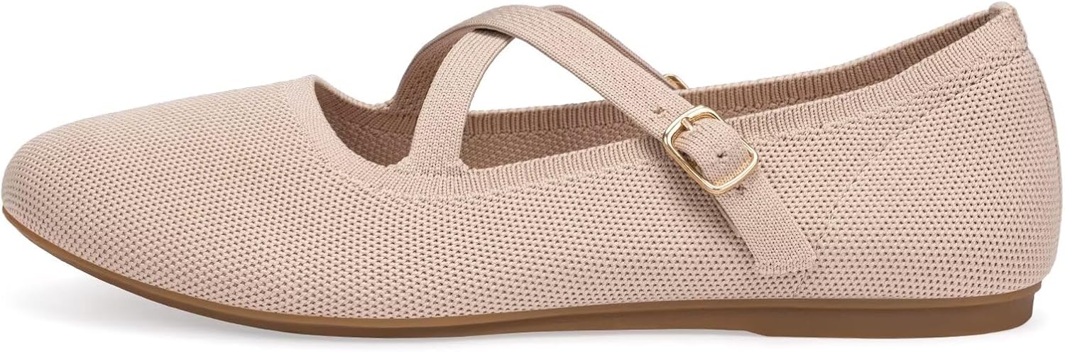 FRANK MULLY Women's Mary Jane Flats Knit Ballet Criss Cross Ankle Strap Flat Shoes