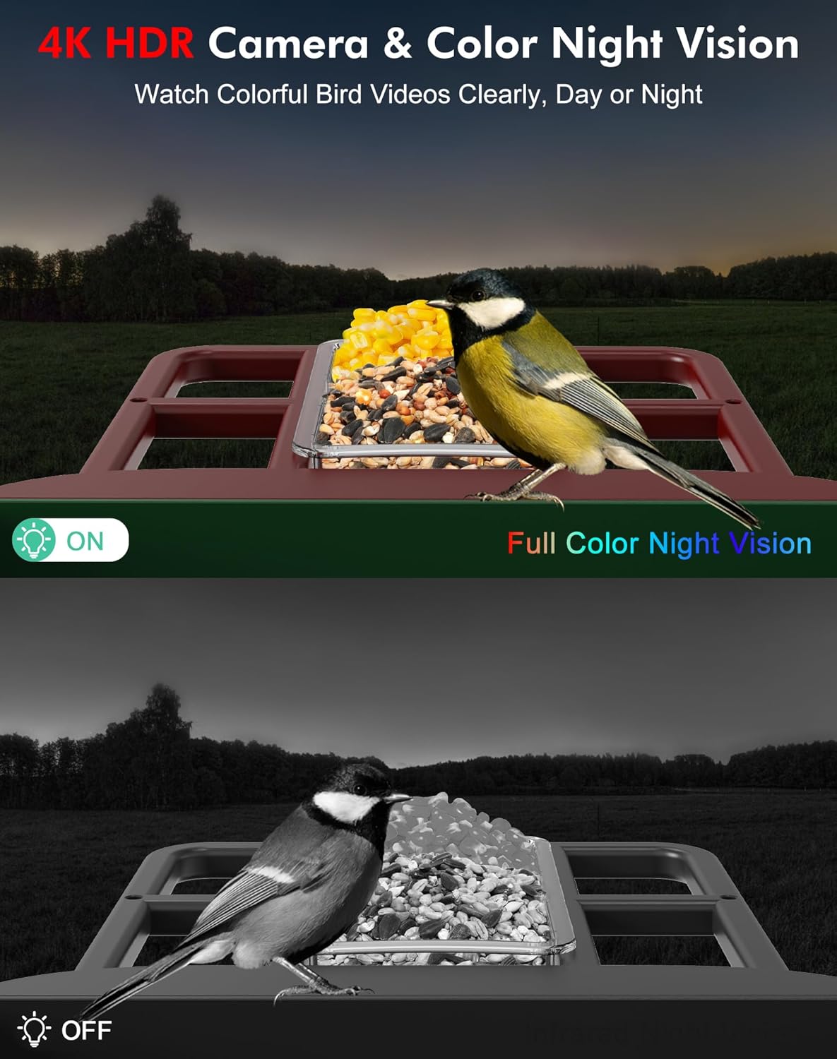 Smart Bird Feeder with Camera,5200mAh Battery with Solar Panel, 4K Native Resolution Live View, AI Species Identification, Auto Capture & Instant Arrival Alert, Ideal Gift for Bird Lovers (Red Green) - Image 3