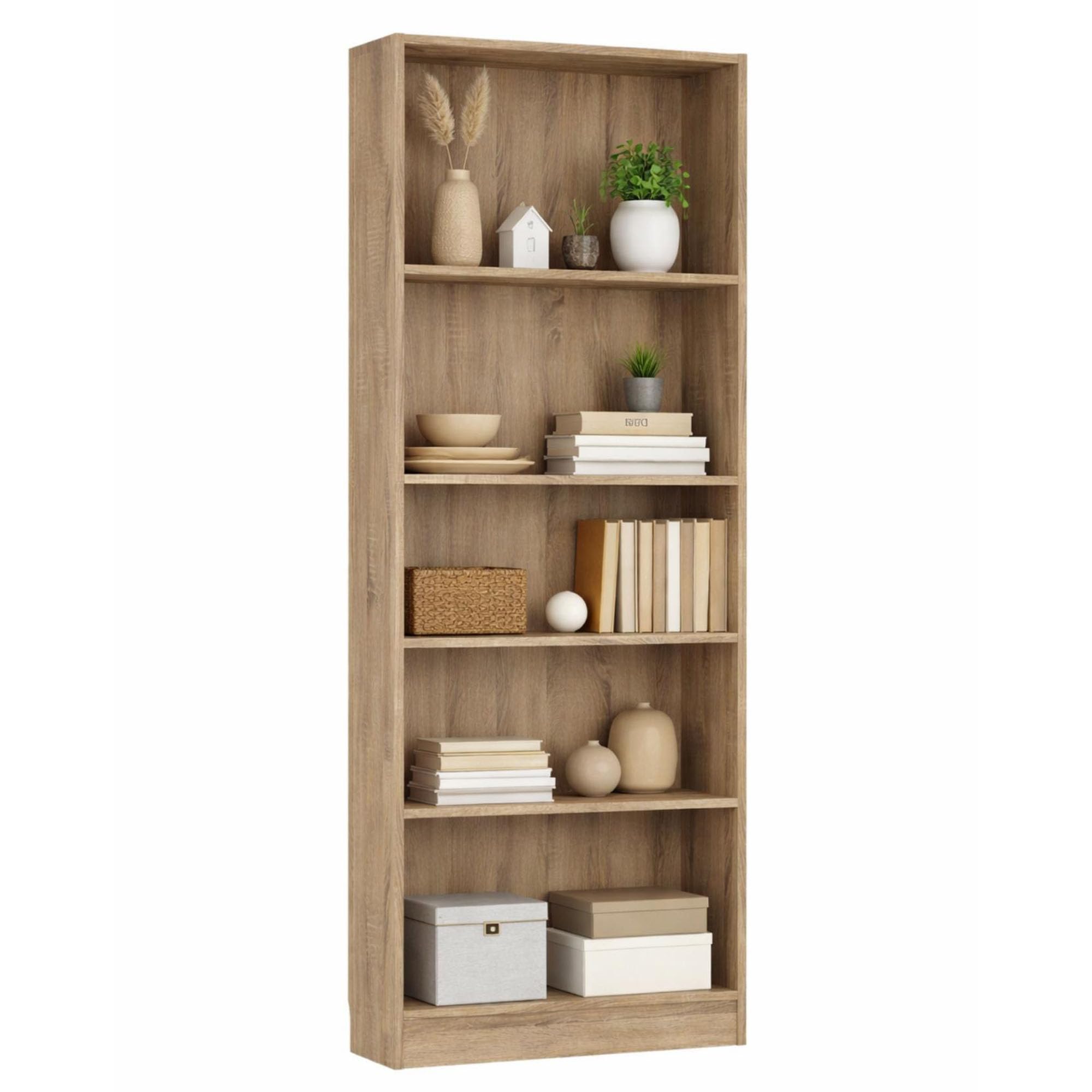 WELL HOME MOBILIARIO & DECORACIÓN Librería Estantería para Libros Turia con 4 estantes en Color Roble de 79 x 27 x 204 cm