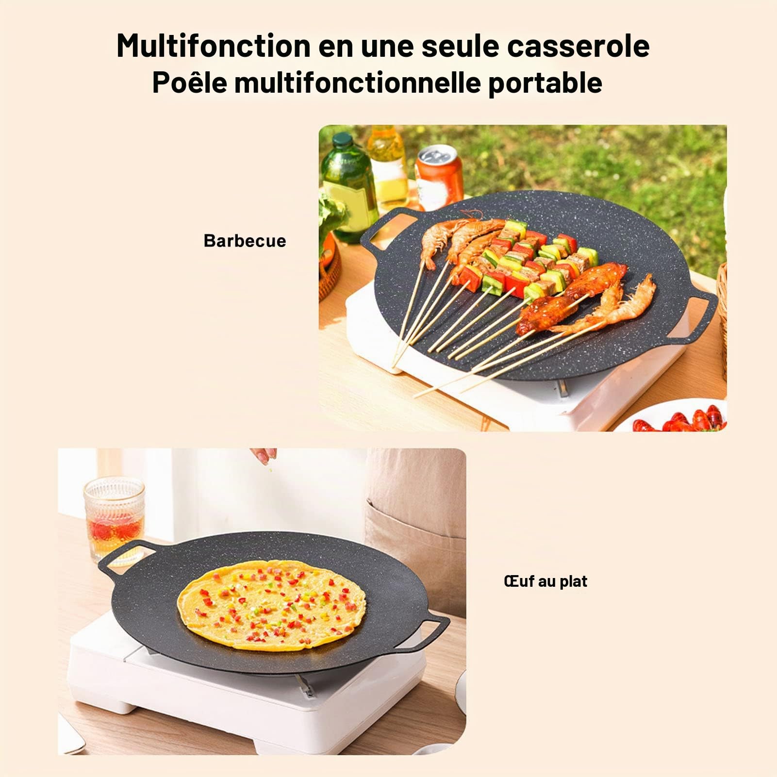 Poêle à Griller Coréenne, Poêle à Griller Ronde Antiadhésive pour Barbecue Coréen, Plaque à Griller Ronde avec Poignée, Plaque de Cuisson Multifonctionnelle (Universal Model 33cm)