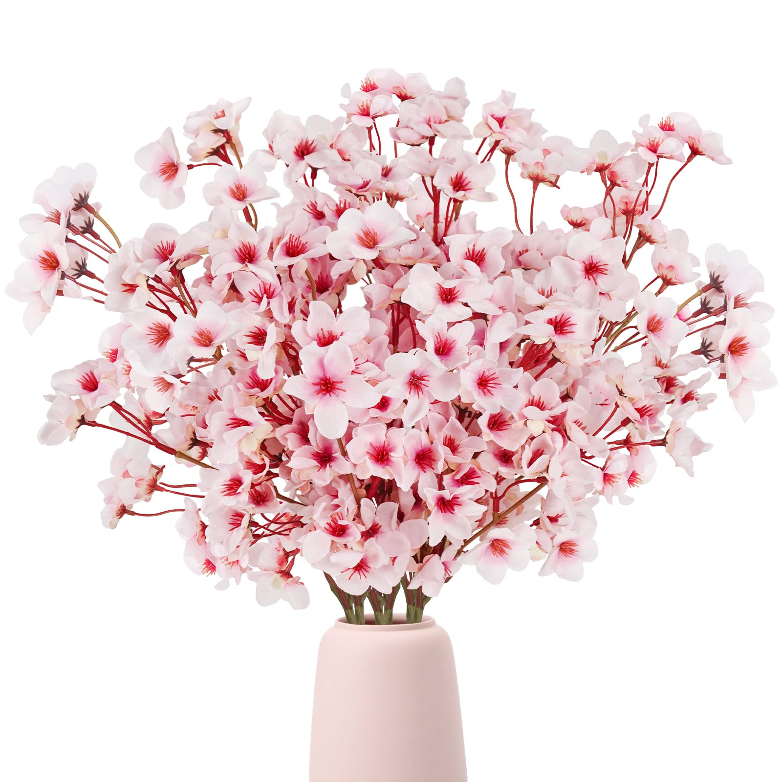 Artificial Cherry Blossom Branches, 6 Pcs Faux Silk Cherry Blossom Flowers Fake Spring Cherry Blossom Floral Stems for Vase Wedding Table Centerpieces Indoor Home Decor