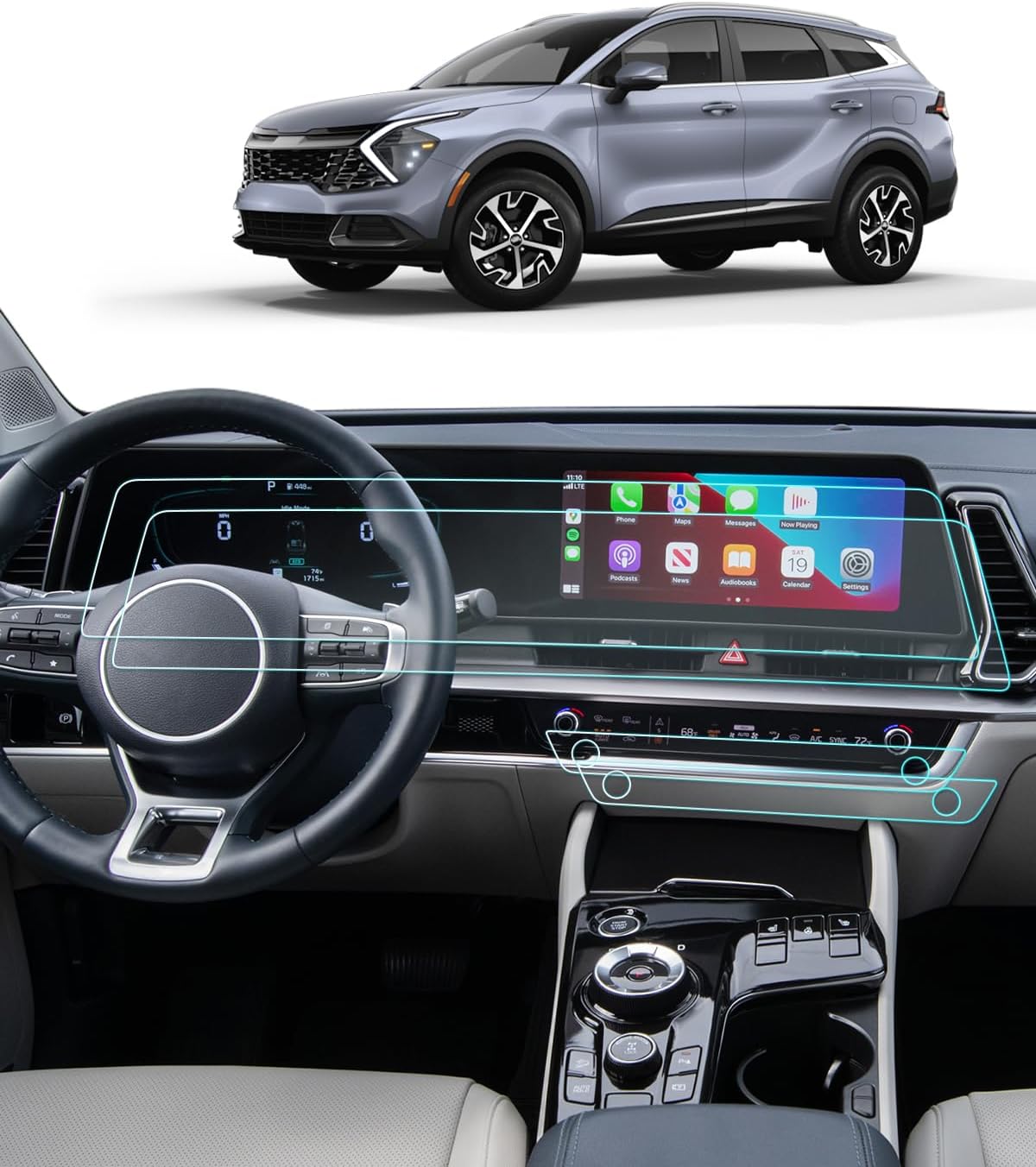 BIXUAN (4PCS 2023-2025 Sportage (Hybrid) Screen Protector For Kia Sportage (EX/X-Line) Dual 12.3Inch Touchscreen+AC, 2025 Sportage Accessories HD Transparent Infortainment Nano Film