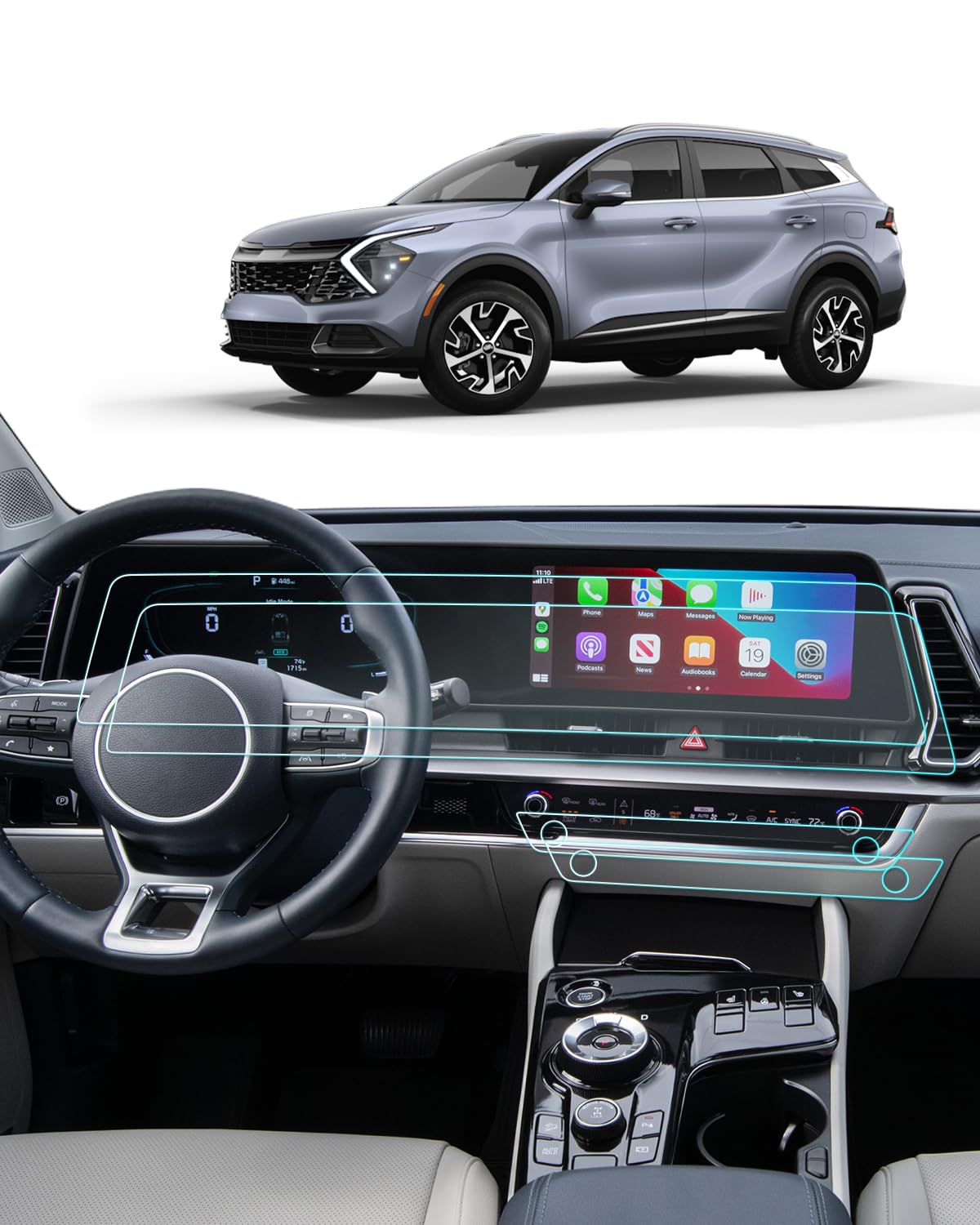 BIXUAN (4PCS 2023-2025 Sportage (Hybrid) Screen Protector For Kia Sportage (EX/X-Line) Dual 12.3Inch Touchscreen+AC, 2025 Sportage Accessories HD Transparent Infortainment Nano Film