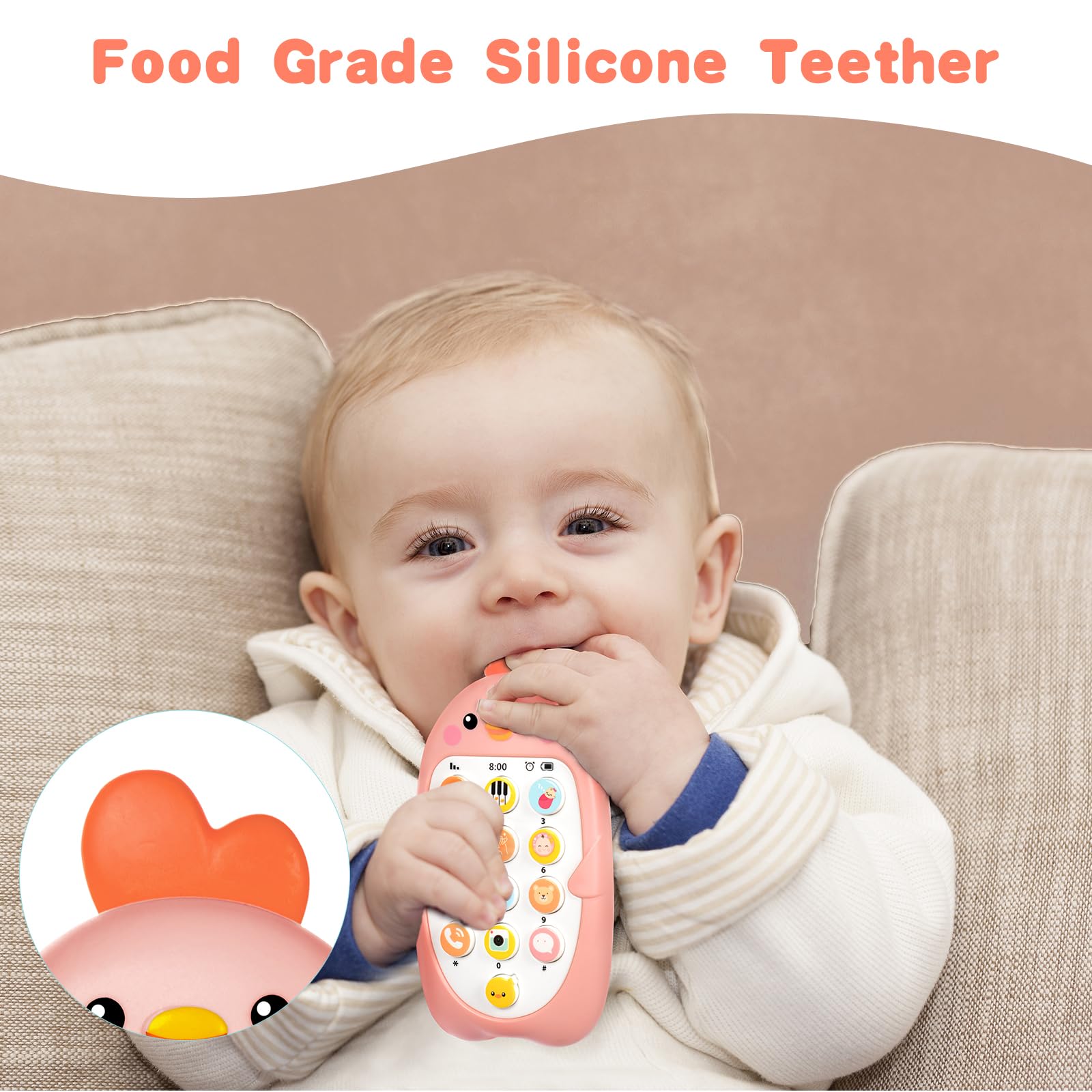 Aolso Telefono Giocattolo per Bambini, Cellulare Giocattolo per Bambini Giocattoli Educativi, Telefono Giocattolo per Neonato 6 Mesi + Ragazzi Ragazze, Telefono Cellulare per Bambini, Pulcino Rosa