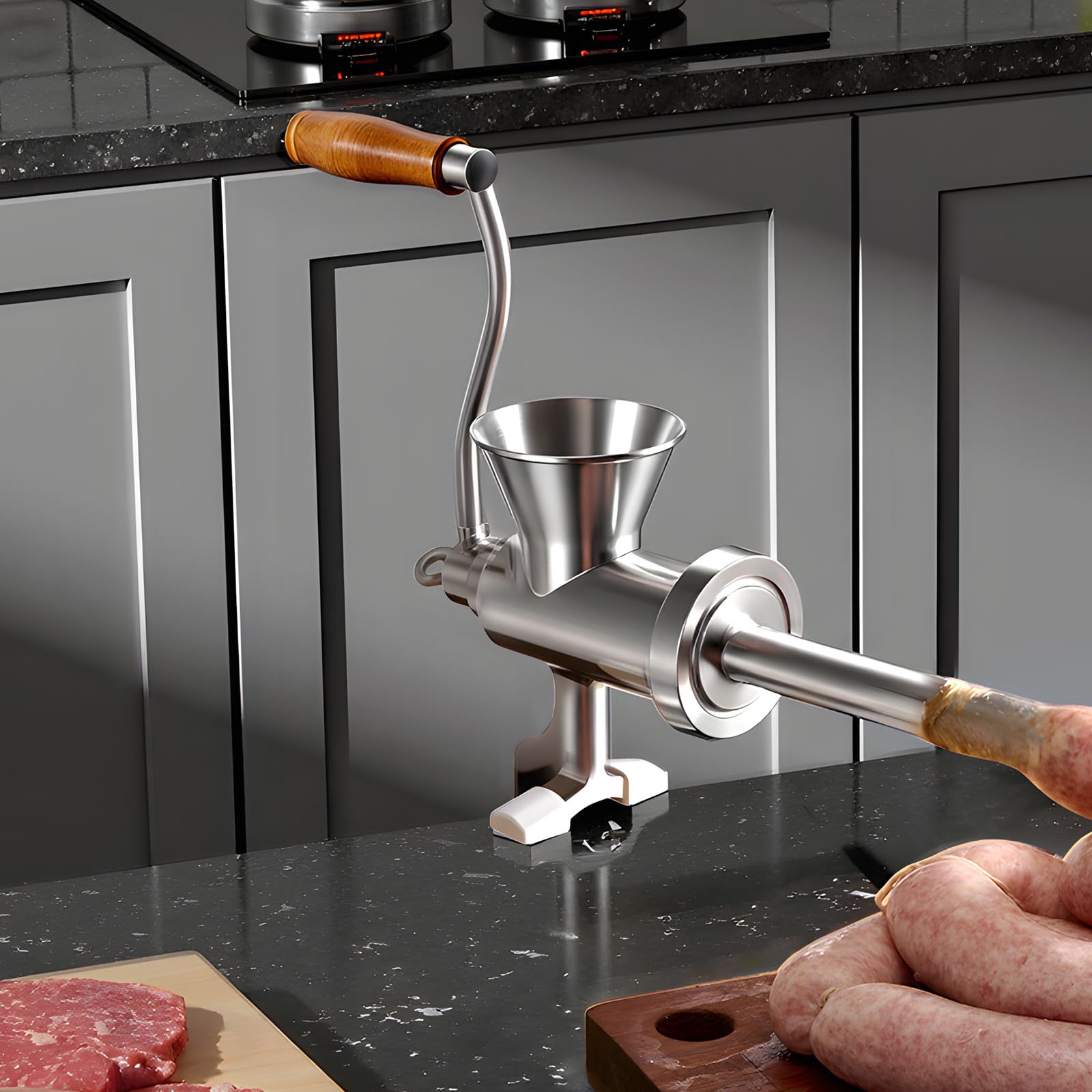 VEVOR Tritacarne Manuale, Tritacarne in Acciaio Inox 304 con Manovella e Morsetto da Tavolo in Acciaio, Insaccatrice con 2 Piastre di Taglio e 4 Tubi per Salsicce, per Carne di Manzo, Chili e Maiale