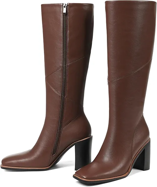 Grakihily Women’s Knee High Boots-Waterproof Square Toe Chunky Block Heel Leather Boot,Wide Calf Botas Para Mujer Slip Resistant Zip Up Long Boots