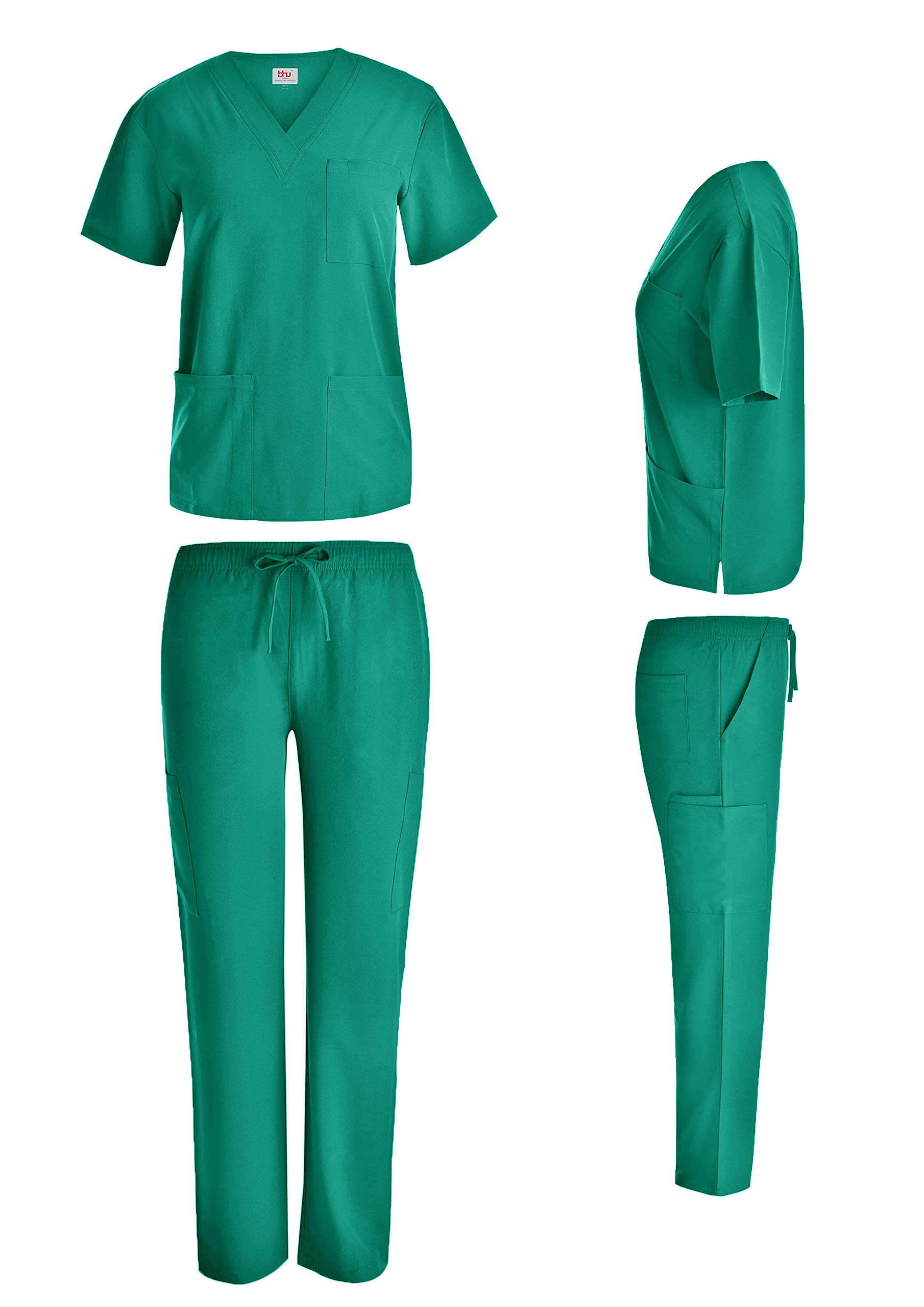 Beverly Hills Uniforms Unisex 4-Way Stretch Scrubs Set Top and Pants (Hunter Green, X-Small)