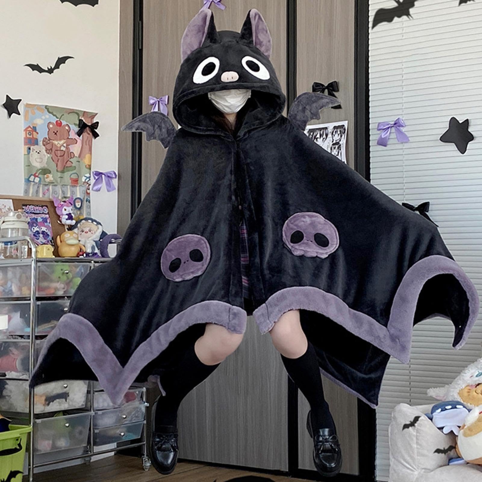 Koc do noszenia na zamówienie, uroczy koc nietoperz, bluza z kapturem, odzie? unisex, niestandardowe akcesoria, rozpieszczony i przytulny koc do drzemki, ?kki ze skrzyd?ami demona, Halloween,