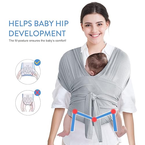 Miniatura 6 de Portabebés, portabebés ajustable para recién nacidos a niños pequeños, elástico original, bueno para bebés recién nacidos y niños (gris)