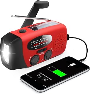 RunningSnail MD-088 Emergency Hand Crank Radio: NOAA AM/FM Weather Alerts, 2000mAh Power Bank, Solar/USB/Crank Charged, LED Flashlight for Camping & Disasters