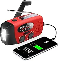 Rádio manivela manual de emergência com lanterna LED para emergência, Rádio meteorológico portátil AM/FM NOAA com carregador de telefone banco de energia de 2000 mA