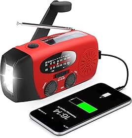 Rádio manivela manual de emergência com lanterna LED para emergência, Rádio meteorológico portátil AM/FM NOAA com carregador de telefone banco de energia de 2000 mA