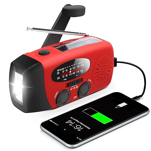 Emergency Hand Crank Radio with LED Flashlight for Emergency, AM/FM