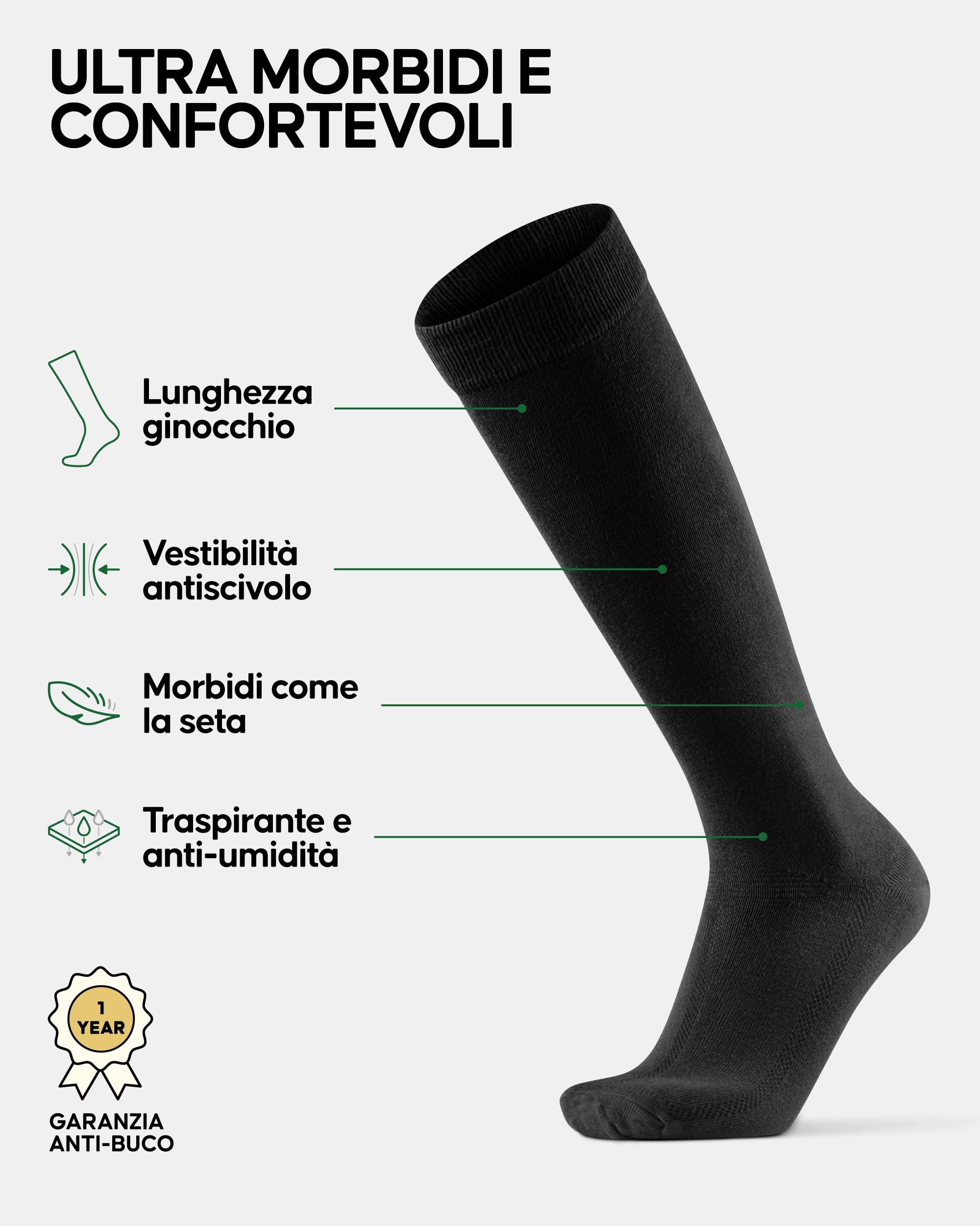 DANISH ENDURANCE Calze Uomo Lunghe in Bambù, Classiche, Calzettoni Uomo Traspiranti e Morbidi, Fibra di Bamboo, 3 o 6 Paia