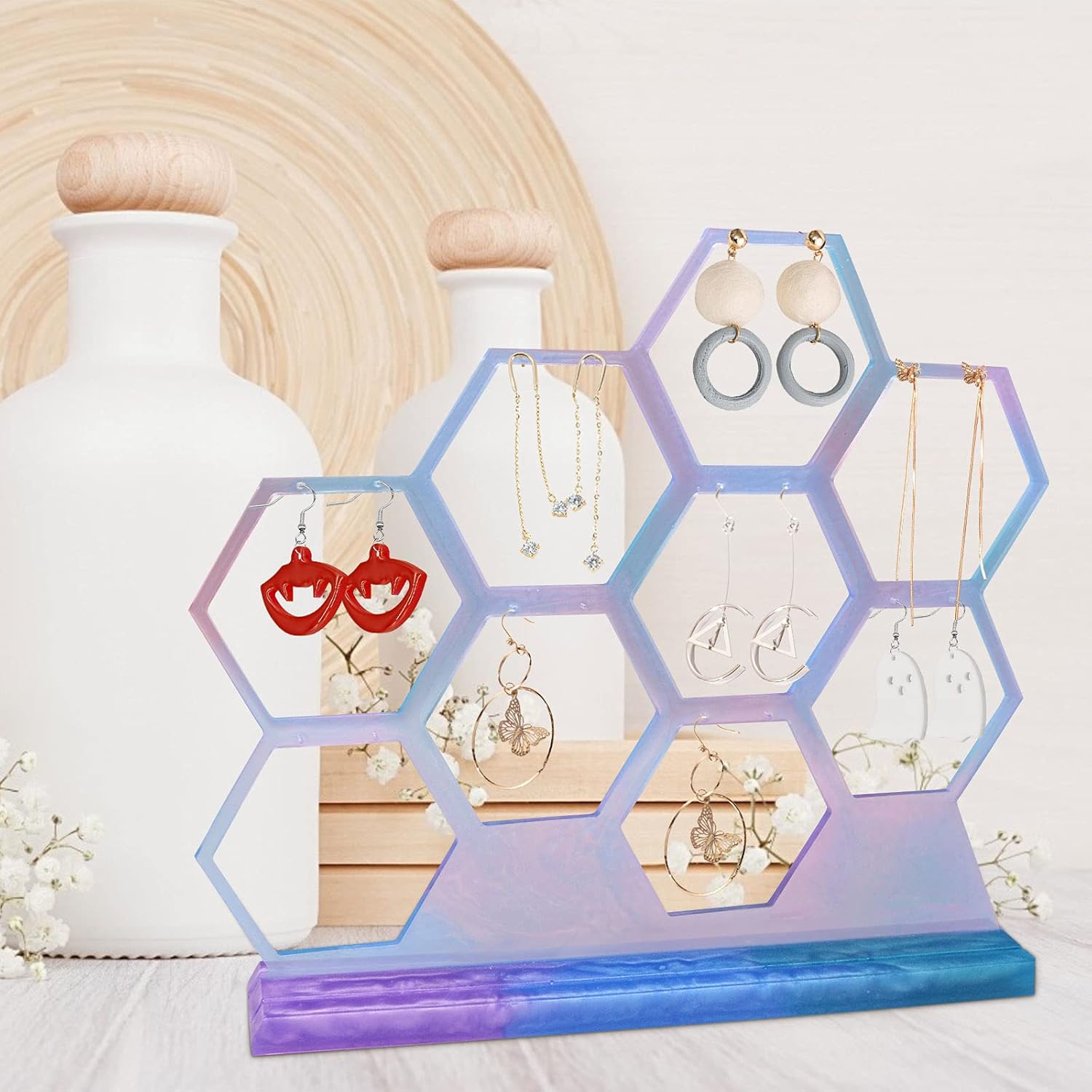 Resin Molds for Earring Holder, 18 Holes Jewelry Organizer Display Silicone Molds, Jewelry Shelf Epoxy Molds for Earrings Necklaces Bracelets Storage, Halloween Decoration, Christmas Gifts