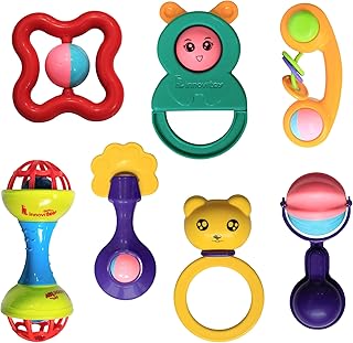 Innovitoy 7 Pcs Baby Rattle & Teether Set | Non-Toxic, Safe Toy Gift Pack for Newborn & Infants 0-12 Months | Soft Sound w...
