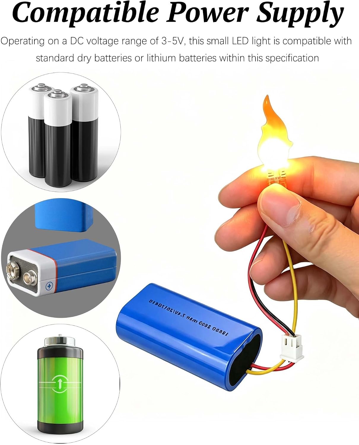 6 Pack Mini LED Light with Flickering Flame Effect, DC 3V‑5V