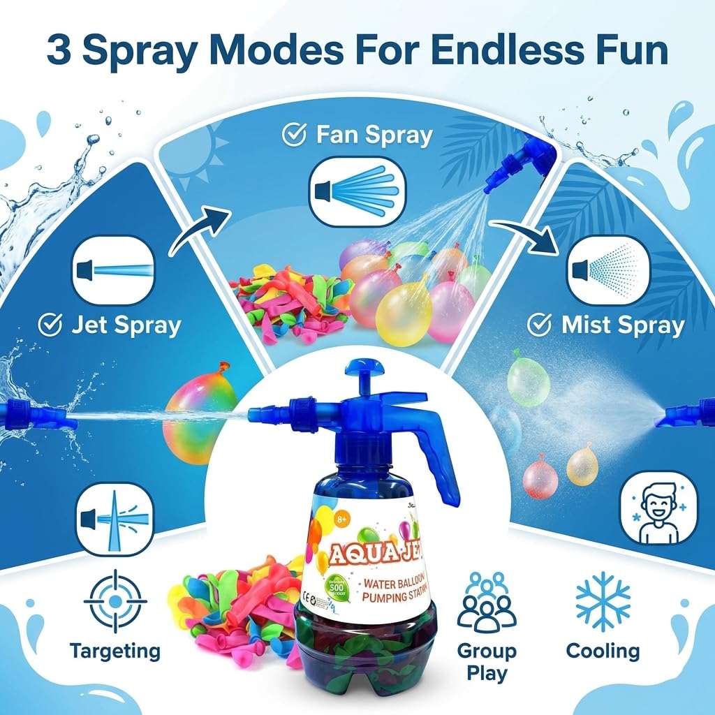 Lot de 500 ballons à eau avec buse de remplissage rapide — Bombes à eau pour enfants et adultes, latex naturel facile à remplir, jeux de fête en plein air, à partir de 6 ans