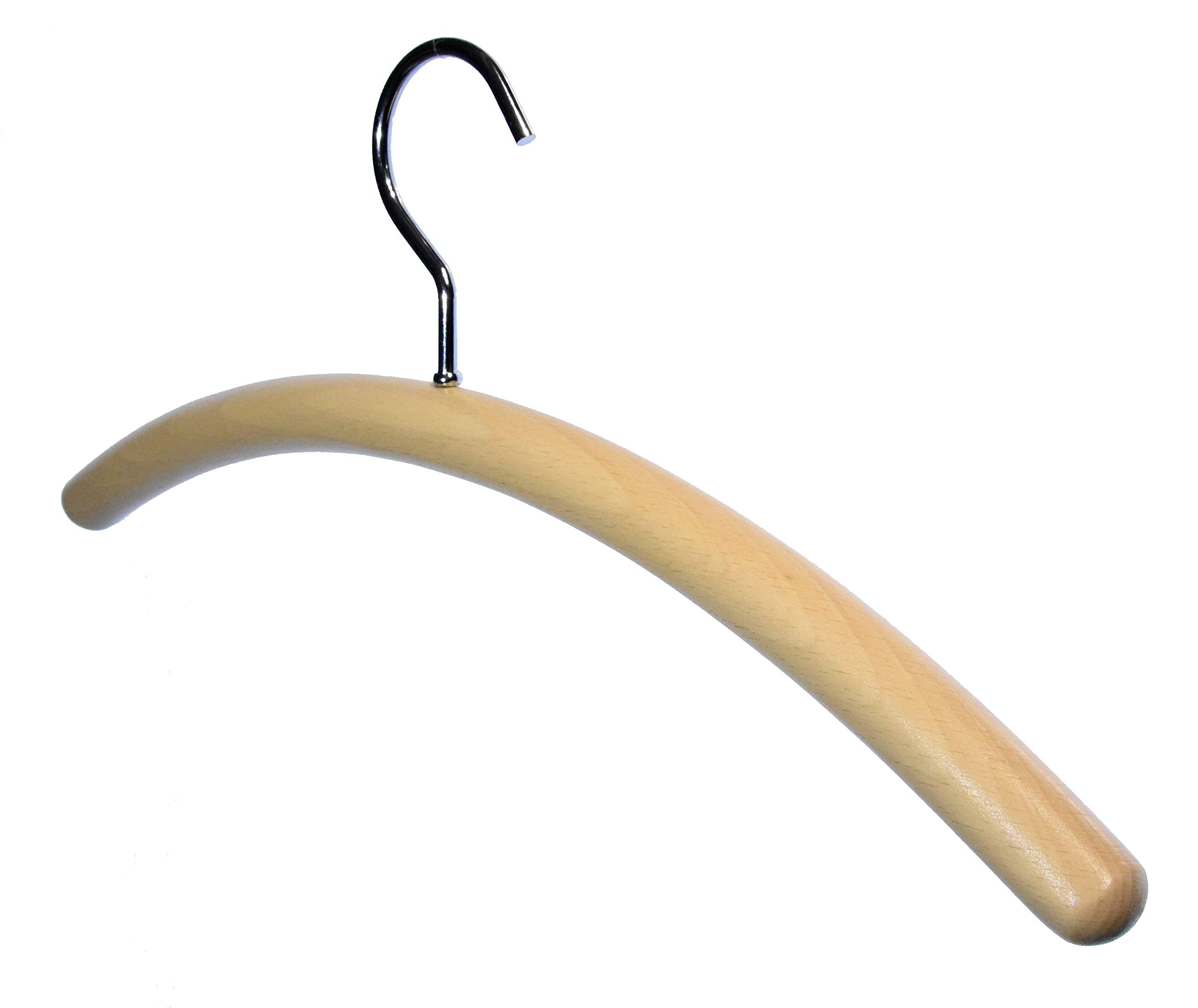 10 Stk. Garderobenbügel aus Buchenholz, Designerbügel „rund“ natur lackiert, mit vernickeltem Haken
