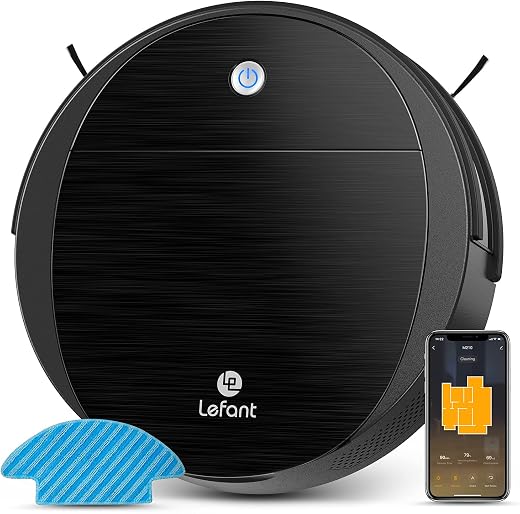 LEFANT Robot Aspirapolvere Lavapavimenti Mini,2200pa Forte aspirazione,6D Sensore di Collisione,Alexa/Google,Ideale per peli...