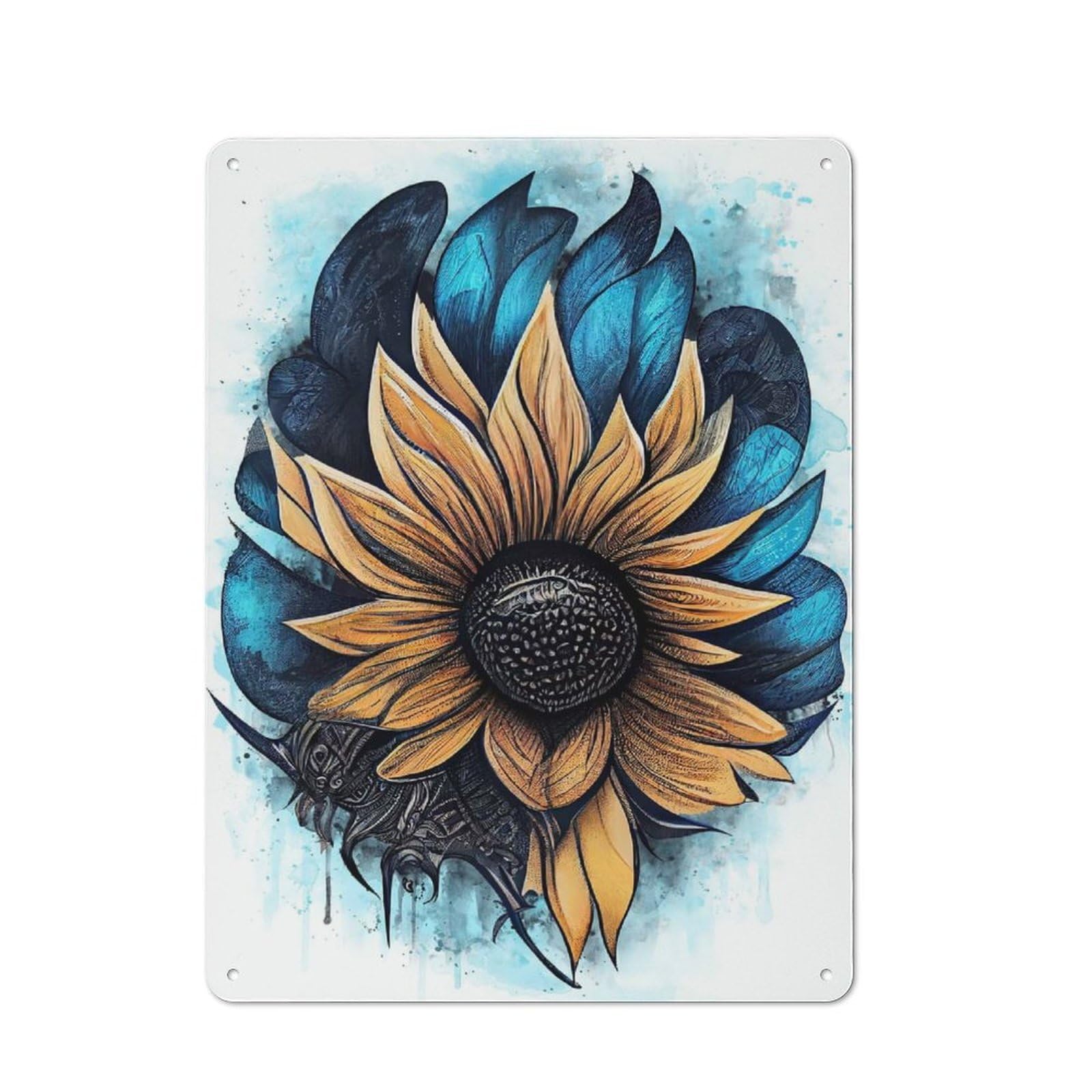 Junmoney Style-8 Detailed Sunflower Artwork Rustic Tin Wall Plaque 40X30cm For Kitchen Or Home Bar, A Winter Wall Decor Update For Kitchen Decor Lovers
