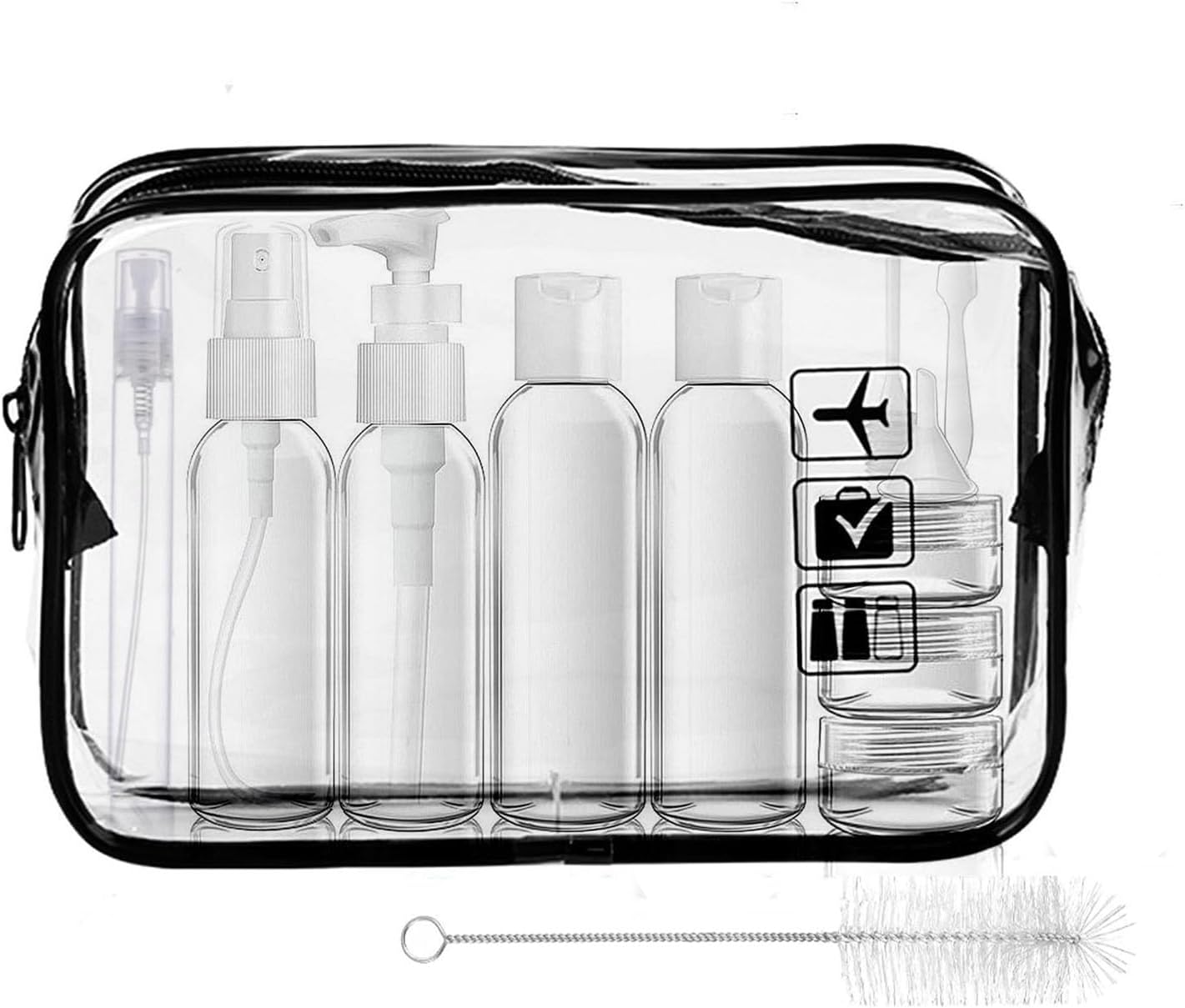 LECUNE Clear Toiletry Bag, Travel Toiletry Bags with 13 Pcs Travel Bottles Accessory Set and 1 Flight Airport Security Liquid Bag(20cm x 20cm) – Compliant EU & UK Hand Luggage Regulations