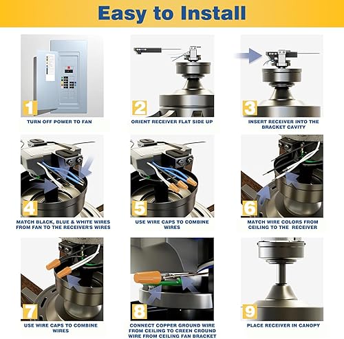 Miniatura 7 de Kit de control remoto universal para ventiladores de techo de CA de 3 velocidades, compatible con Hampton Bay Harbor Breeze Hunter, atenuador de luz