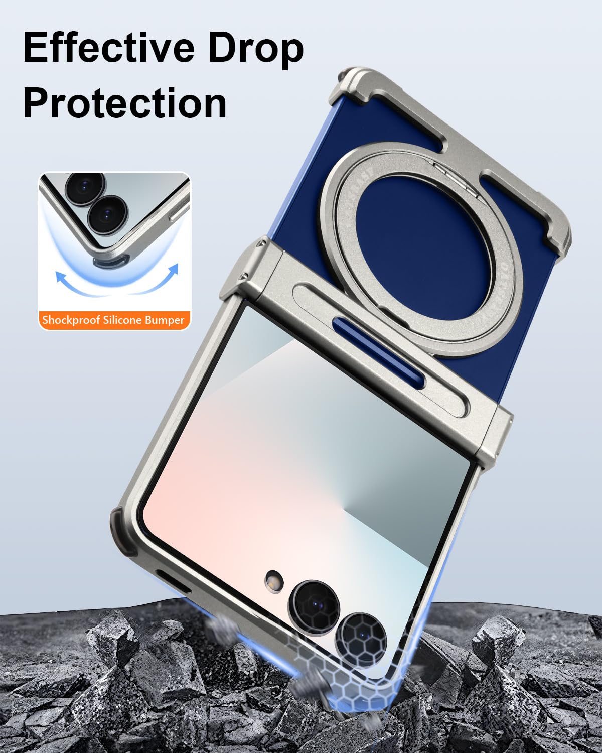 Custodia senza cornice per Samsung Galaxy Z Flip 7 con supporto, girevole a 360°, custodia magnetica con cavalletto, in alluminio e metallo per dissipazione del calore, antiurto, custodia