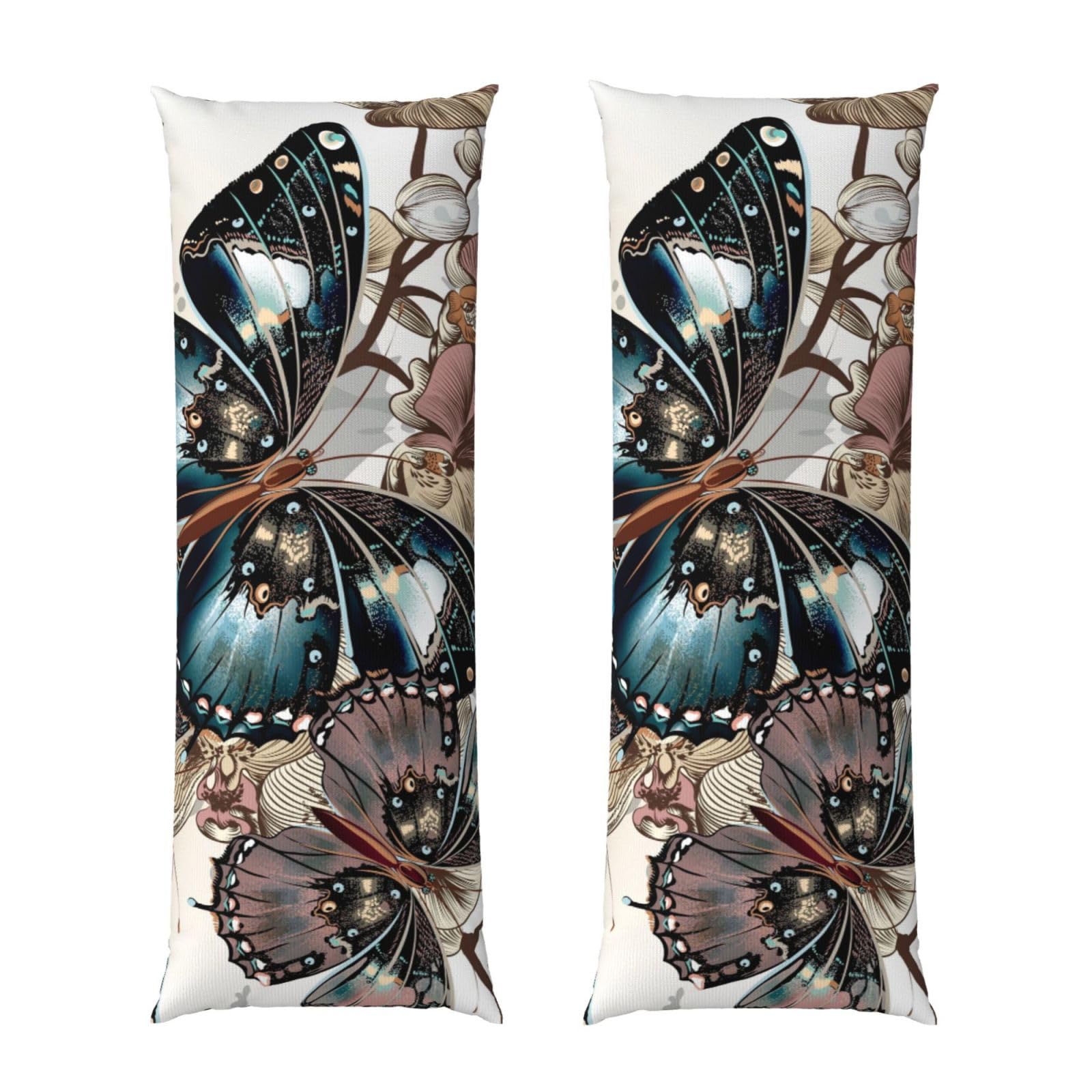 Taie d'oreiller décorative fleurs papillons grand format traversin