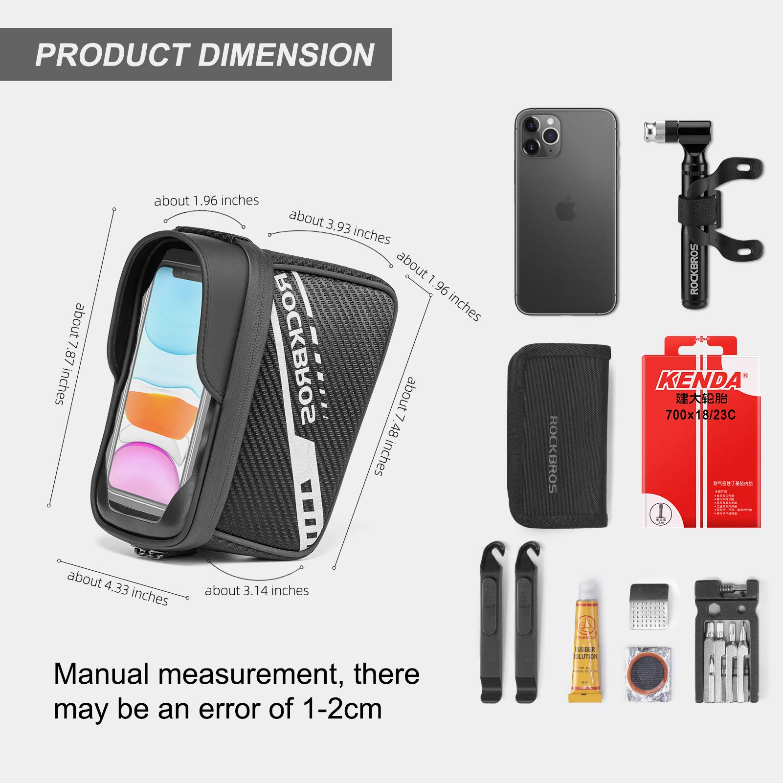 2-in-1 Waterproof Bike Bag - Frame & Handlebar Pouch With Phone Window (Fits Phones Below 6.9")